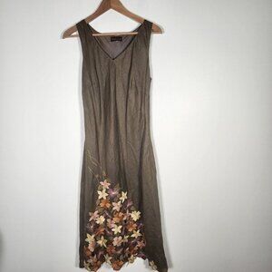 Green Floral Emboirdered Midi Dress Fairy Goblincore Whimsical Artsy Sleeveles S